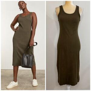 Everlane The Ribbed Tank Midi Dress Size XS Olive Green Organic Cotton Knit